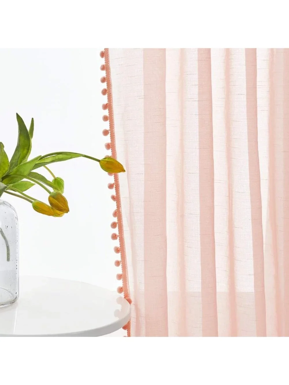 Blush Pink Pompom Sheer Curtains - 84